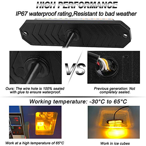 ASPL 8pcs Sync Feature Ultra Slim 12-LED Surface Mount Flashing Strobe Lights for Truck Car Vehicle LED Mini Grille Light Head Emergency Beacon Hazard Warning Lights (Amber) (Pack of 2) - color: Amber, size: 4.41L x 0.44W x 1.14H Inch (Pack of 2)