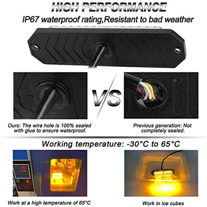 ASPL 8pcs Sync Feature Ultra Slim 12-LED Surface Mount Flashing Strobe Lights for Truck Car Vehicle LED Mini Grille Light Head Emergency Beacon Hazard Warning Lights (Amber) (Pack of 2) - color: Amber, size: 4.41L x 0.44W x 1.14H Inch (Pack of 2)