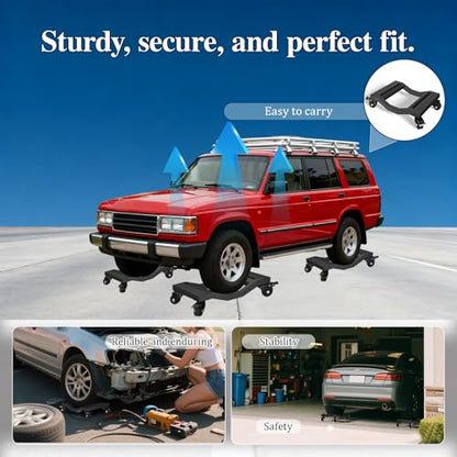 Car Dolly Set of 4, 6,800 lb Capacity - Industrial Grade Stainless Steel Vehicle Moving Dollies with Locking Caster Wheels & U-Shaped Design for Cars, SUVs, Trucks, Trailers - size: Car Dolly Set of 4