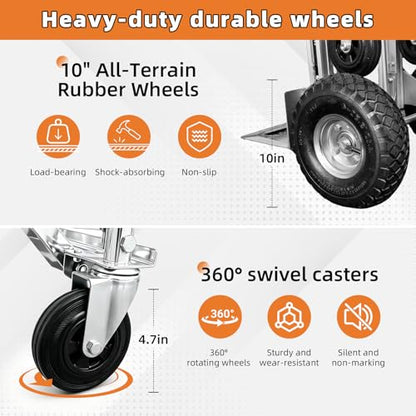 Aluminum 4 in 1 Convertible Hand Truck Dolly, 1000Lbs Capacity, Heavy Duty Folding Hand Truck Dolly Cart with Wheels 10" All-Terrain Tires, Hand Trucks for Logistics, Home, Office, School, Silver - color: Silver