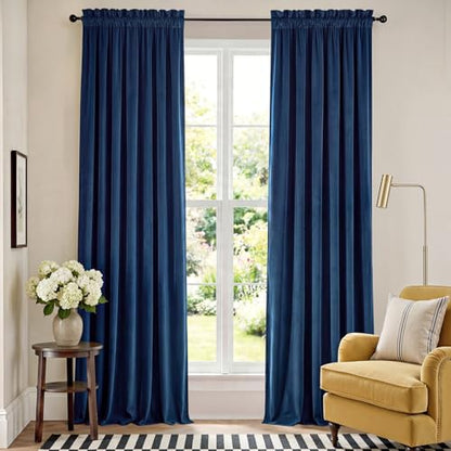 Lazzzy Blackout Dark Blue Velvet Curtains Rod Pocket 52×96 Inch 2 Panels - color: R | Dark Blue, size: 52"W x 96"L (Pack of 2)