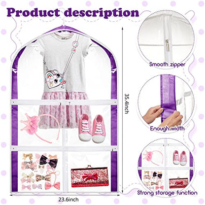 3 Pack Clear Kids Dance Costume Garment Bag Garment Bags for Hanging Clothes, PVC Dance Costume Bags with Rack Organizer with Zipper Pockets for Travel Storage Kids Girls
