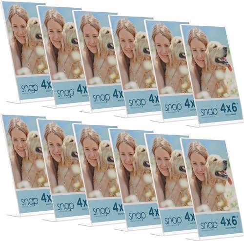 Set of 12 Snap - 4"x6" Clear Acrylic Self Standing Photo Frames - Perfect for Showcasing Memories in Style - Versatile and Durable Design for Home or Office Décor - Rectangular TableTop - Single Picture Frame