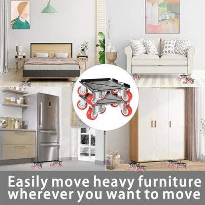 Furniture-Dolly-Furniture-Movers-with-5-Wheels, Furniture Sliders Large Size Carbon Steel Panel Lifter Tool for Moving Heavy Furniture, Furniture Dollies with 2 Brakes, Max Capacity 3335 Ibs - size: Large-Red