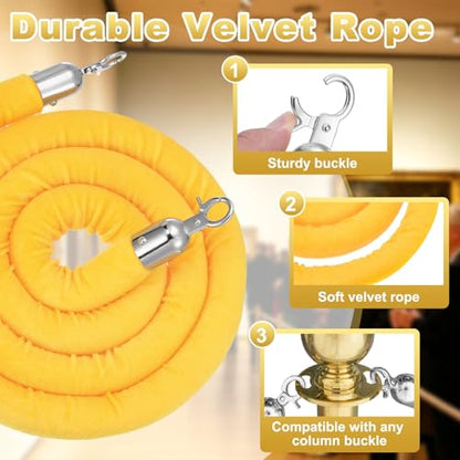 PATIKIL Velvet Stanchion Ropes, (6.6Ft x1.26 Inch, Yellow)(1Pcs), Velvet Ropes Crowd Control Queue Barrier with Silver Buckle, Suit for - Carpet Events/Hotels/Movie Theaters/Grand Openings - color: Yellow Rope, Silver Buckle