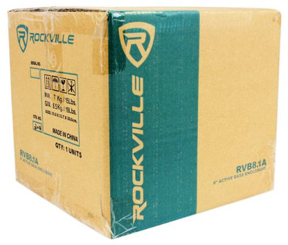 Rockville RVB8.1A 8" Powered Car Subwoofer Enclosure with RWK10 Wire Kit | 300W Peak / 200W RMS, Class AB, RCA/High-Level Inputs, 30Hz-150Hz LPF, Bass Knob, RWK10 10 AWG Kit, 40A ATC Fuse, 2-Items