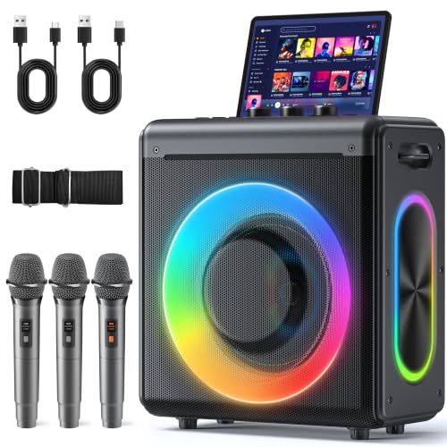 Karaoke Machine, 3 Wireless Rechargeable Microphones, 200W Speaker - size: 3 Mics