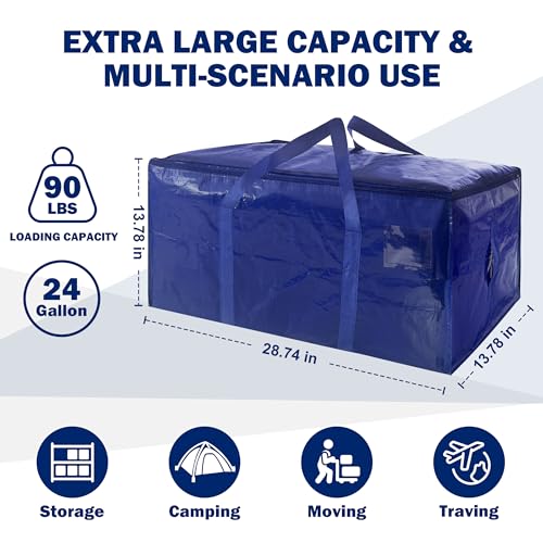 8 Pack Extra Heavy Duty Large Moving Bags with Strong Zipper & Carrying Handles, Sturdy Clothes Storage Bags Totes Bins, Packing Bag Move Boxes College Moving Supplies, Dark Blue - 24 gal - size: 24 gal-Dark Blue