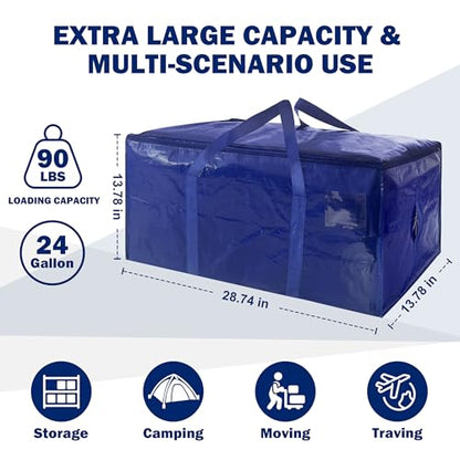 8 Pack Extra Heavy Duty Large Moving Bags with Strong Zipper & Carrying Handles, Sturdy Clothes Storage Bags Totes Bins, Packing Bag Move Boxes College Moving Supplies, Dark Blue - 24 gal - size: 24 gal-Dark Blue