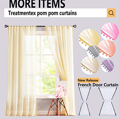 Treatmentex Pom-Pom Blue Velvet Curtains for Living Room 63" Luxury Room Darkening Cotton Feel Soft Classic Navy Royal Blue Window Curtain Panels 2PC - color: Pom Pom- Navy(royal Blue), size: 42"W x 63"L (Pack of 2)
