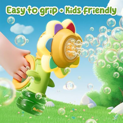 Sunflower Bubble Machine for Kids, 25,000+ Bubbles, 3 Modes, LED Lights | Handheld Automatic Bubble Maker for Toddlers Ages 3+, Outdoor Summer Play, Birthday Party Favor and Gift for Girls and Boys. - style: Yellow