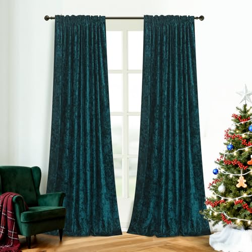 Dark Teal Velvet Curtains - Room Darkening Curtain 84 Inches Long for Bedroom & Living Room, Luxury Look, Rod Pocket Design, (2 Panels), 52W x 84L, Peacock Blue - color: Peacock, size: 52"W x 84"L (Pack of 2)