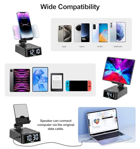 Gifts for Men Women, Phone Stand with Bluetooth Speaker 360° Rotable Angle | Phone Holder for Desk/ HD Subwoofer Sound/ Fits Smart Phones/Alarm Clocks - color: All Black