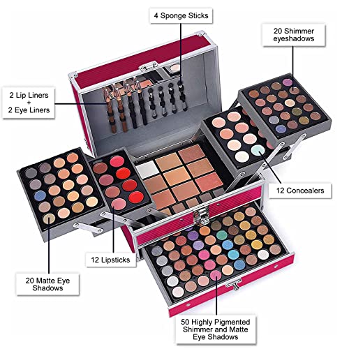 UNIFULL 132 Color All In One Makeup Kit for Women & Girls, Professional Full Set Including Eyeshadow, Lipstick, Concealer, Lip Gloss, Eyeliner, Mascara, Makeup Brushes (006N1-Pink) - color: 006N1-Pink