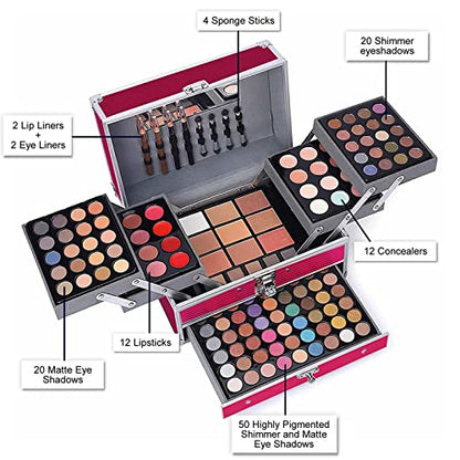 UNIFULL 132 Color All In One Makeup Kit for Women & Girls, Professional Full Set Including Eyeshadow, Lipstick, Concealer, Lip Gloss, Eyeliner, Mascara, Makeup Brushes (006N1-Pink) - color: 006N1-Pink