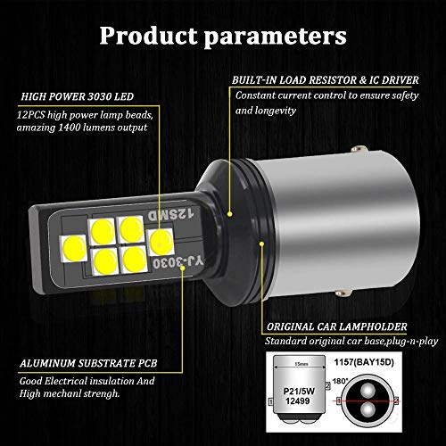 SOCAL-LED LIGHTING 1157 BAY15d White LED Turn Signal Bulb Advanced 3030 SMD Bright Colorful DRL Brake Lamp Parking Tail Light, Pack of 2 - color: Cool White, size: 1157 (BAY15d)