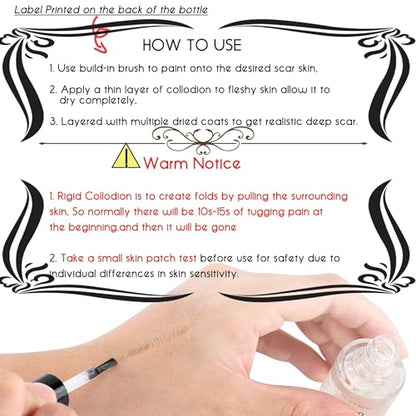 CCbeauty Rigid Collodion and Remover Kit, Professional Fake Scar FX Makeup, 15ml Scarring Liquid & 50ml Remover Combo, Special Effects SFX Makeup Kit, Scar Liquid For Halloween Costume, Stage, Theater