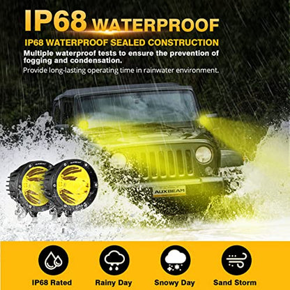Auxbeam C4 Series Round LED Pods 4-Inch 72W Amber Fog Lights 2-Pack | Yellow Spot Beam, Off-Road Ditch Lights, Driving Light Bars, 4x4 Offroad Lights, for Jeep Wrangler Ford F-150 Toyota Tacoma - color: C4 Series Amber Spot Lights