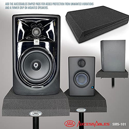 AxcessAbles Studio Monitor Speaker Stands Pair. 80lb Capacity per Stand. Adjustable Height 26" - 42". Metal Constructed Stands Ideal for Surround Sound, Bookshelf and Monitoring Speakers
