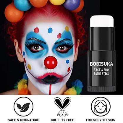 BOBISUKA Face Body White Paint Stick, Clown Makeup Eye Black Sticks for Sports, White Foundation Face Painting Kit for Halloween Skeleton Vampire Mime Skull Joker Special Effects Cosplay SFX Costume - color: White
