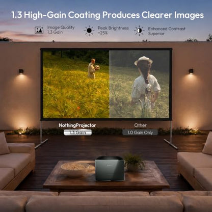 NothingProjector Outdoor Projector Screen with Stand, 120” Portable Fold | 1.3 Gain, 4K UHD 16:9, Foldable 3-Min Setup, Alloy Frame, Easy Snap On for Camping, Backyard Movie Night, Indoor Home Theater - size: 120 inch