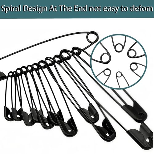 250 Pieces 6 Different Sizes Safety Pins Large and Small Safety Pins Durable, Rust-Resistant for Art Craft Sewing Jewelry Making Home Office Supplies (Black) - color: Black