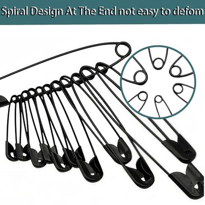 250 Pieces 6 Different Sizes Safety Pins Large and Small Safety Pins Durable, Rust-Resistant for Art Craft Sewing Jewelry Making Home Office Supplies (Black) - color: Black