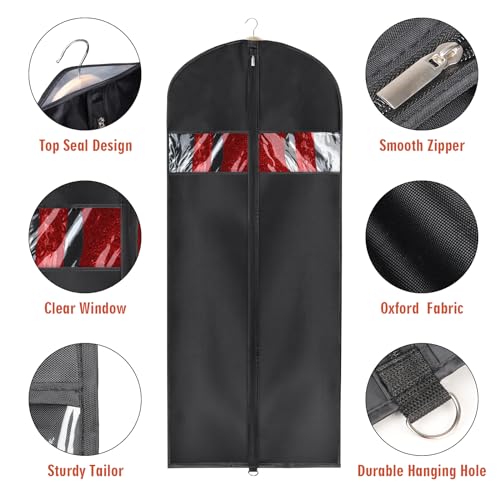 Univivi Garment Bag Suit Bags for Closet Storage, Black, 60 Inch, Set of 8 | Travel Bag with Zipper and Visible Transparent Window, Oxford Fabrics, Foldable Washable Suit Cover for Jacket, Suits, Coats - size: 24"X60"-8pcs - Oxford