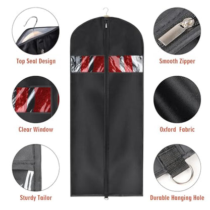 Univivi Garment Bag Suit Bags for Closet Storage, Black, 60 Inch, Set of 8 | Travel Bag with Zipper and Visible Transparent Window, Oxford Fabrics, Foldable Washable Suit Cover for Jacket, Suits, Coats - size: 24"X60"-8pcs - Oxford