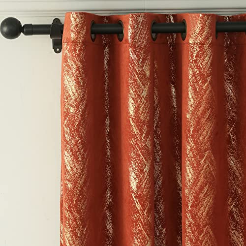 Burnt Orange Velvet Curtains, 52 x 96 Inch, 2 Panel - size: 52"W x 96"L (Pack of 2)