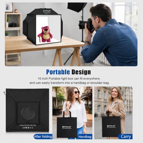 PULUZ Upgraded 16"x16" Photo Studio Light Box & Soft Box | 480 LED Beads, CRI 95+, 4 Color PVC Backdrops, Anti-Reflection, Professional Shooting Tent for Jewelry & Product Photography - size: Upgrade 16 Inch