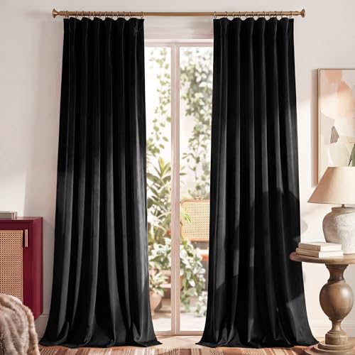 RYB HOME Black Velvet Blackout Curtains 84 inches Long for Bedroom - color: Black, size: 52"W x 84"L (Pack of 2)