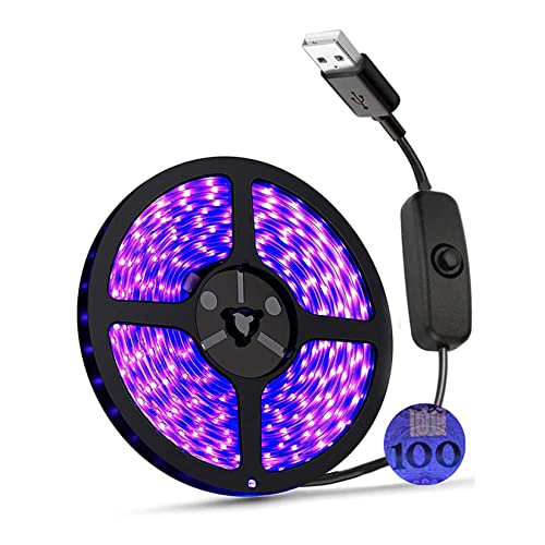 UV Light Strip USB UV Black Light Strip DC5V 390nm-400nm 6.56FT/2M SMD 2835 120LEDs IP65 Waterproof Super Bright LED Strip Lights, for Fluorescent Dance Party Body Paint Stage Lighting