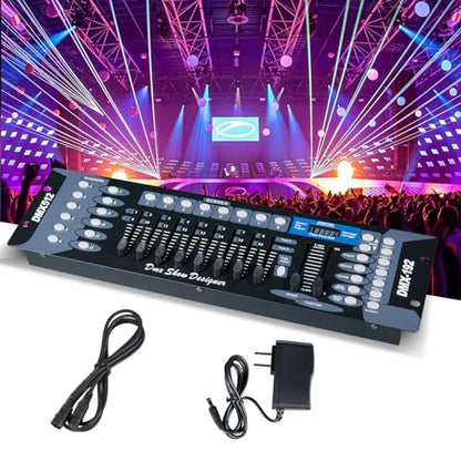 MINGJIE DMX512 Controller, 192 Channel Stage Lighting Console | Sound Activated Mode, 30 Programmable Scene Banks, LED Display and Cable Included for DJ, Club, Stage and Live Events