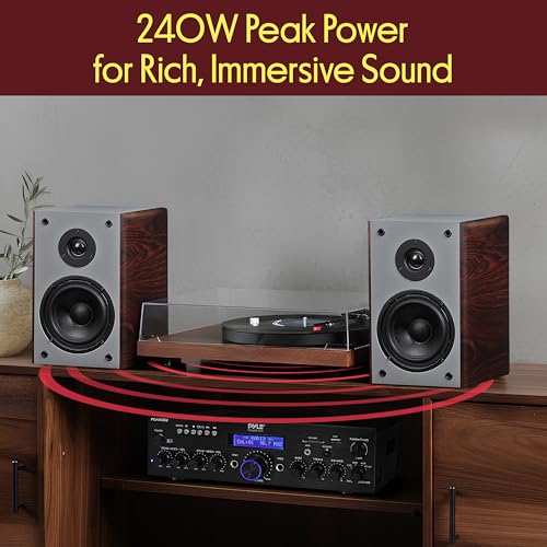 Pyle 6.5" Home Audio Speakers, 2-Way Passive Bookshelf, 240W Max Power, 1" Silk Dome Tweeter, Composite Woofer, Gold Plated 5 Way Binding Post, Rubber Surrounds, Beautiful Wood Grain Finish - Pair - color: Cherry, size: 6 inch