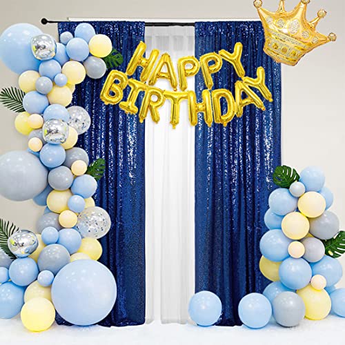 PartyDelight Navy Blue Sequin Backdrop Curtains 2x8ft 2 Panels - color: Navy Blue, size: 24"W x 96"L (Pack of 2)