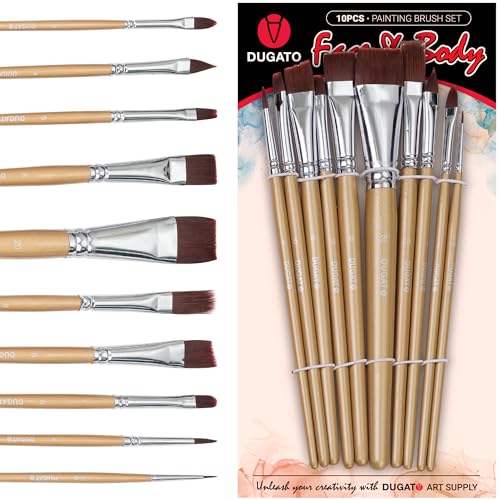 DUGATO Face Paint Brush Set, 10pc Soft Synthetic for Body & Cosplay