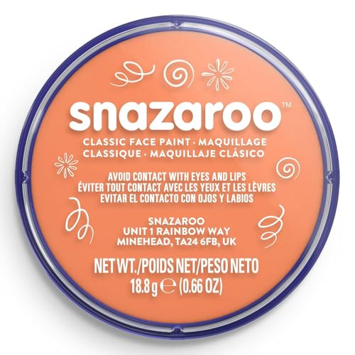 Snazaroo Classic Face and Body Paint, 18.8g Pot, Apricot | Non-Toxic Hypoallergenic, Safe, Washable, Face & Body Paint for Halloween, Cosplay Costumes, Dress Up, Parties and Festivals - color: Apricot, style: 18.8g (0.66-oz) Pot
