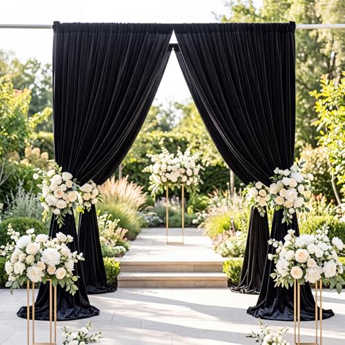 Hunnmingre 2 Pcs 5 X10 ft Velvet Curtains Backdrop Drapes, Black | Wrinkle Free Silky, Velvet Wedding Backdrop Drapes, Photo Curtains for Parties Birthday Baby Shower Photography Background - color: Black