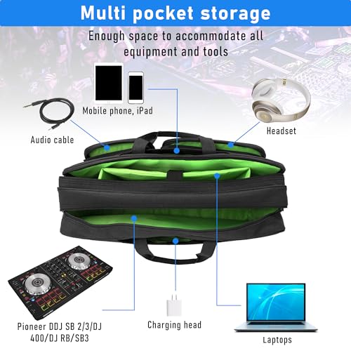 AKOZLIN Multi-layer Controller Gig Bag Padded Mixer Carry Case Fit For Pioneer DDJ FLX4 DJ Lite SB 2 3 SB2 SB3 DJ 400 RB Controller Travel Bag - size: 21.3"X13"X 5.5" for DDJ FLX4/SB