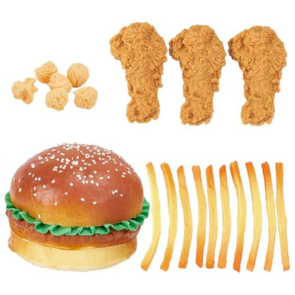 NBEADS 20 Pcs 4 Styles Realistic Faux Food, Multiple Variety Artificial Hamburgers French Fries Chicken Leg Model for Home Kitchen Decor Photography Food Props