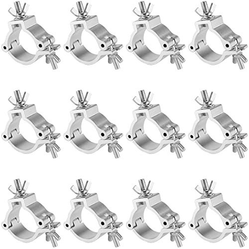 PINGEUI 12 Pack Stage Light Clamp, 2 Inch Aluminum Alloy Stage Lighting Clamp, Heavy Duty O Truss Clamp for DJ Lighting Par Lights Spot Lights, Fit for 48mm-52mm OD Pipe/Tube, Max Load 485 lbs