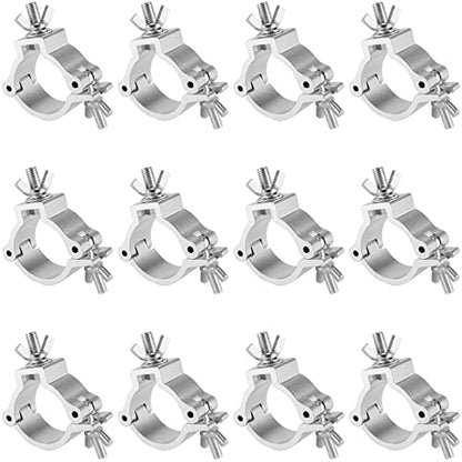 PINGEUI 12 Pack Stage Light Clamp, 2 Inch Aluminum Alloy Stage Lighting Clamp, Heavy Duty O Truss Clamp for DJ Lighting Par Lights Spot Lights, Fit for 48mm-52mm OD Pipe/Tube, Max Load 485 lbs