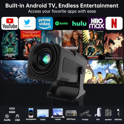 Native 1080P Mini Projector with WiFi and Bluetooth, Portable Projector | 4K Support, 300 ANSI, Auto Keystone, 5W Speaker, Built-in Apps 180° Rotatable Window Movie Projector for Bedroom Outdoor