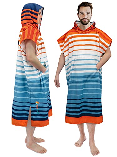SUN CUBE Surf Poncho Changing Robe with Hood, Wetsuit Changing Hooded Towel | Thick Quick Dry Microfiber, Wetsuit Changing Towel, Surfing Beach Swim Outdoor Sports Cover Up, Adult Wearable Poncho - color: Orange Stripe