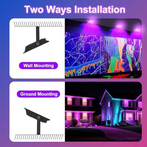 T-SUN 30W LED Black Lights 4 Pack, Blacklight Flood Light with Plug | Outdoor Waterproof Black Flood Lights for Halloween Decoration, Neon Glow for Party Fluorescent Poster, Body Paint