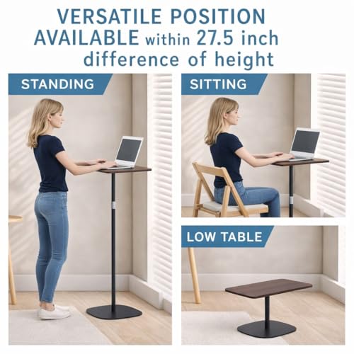 Japard Small Standing Desk 18-47 Inch, Adjustable Height Portable Laptop Stand, Mini Floor Table, Natural Wood Black Brown - color: Brown X Black