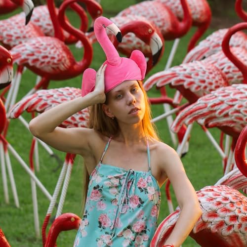 Halfchet Pink Flamingo Hat Plush Costume for Hawaiian Party,Base Flamingo | 3D Tropical Bird Headwear with Soft Texture, Ideal for Luau Theme Parties, Beach Events, Photo Props, Costume Accessory - style: Elegant