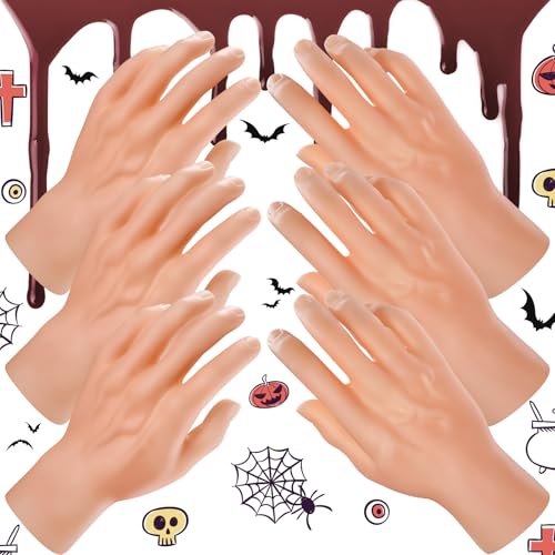 6 Pcs Halloween Prop Stage Hands Rubber Fake Hands Spooky Realistic Broken Severed Hands Scary Halloween Decoration for Prank Party Costume Props Haunted House (3 Left and 3 Right)