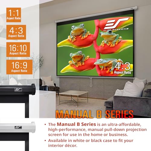 Elite Screens Manual B, 100-INCH 16:10, Manual Pull Down Projector Screen 4K / 8K Ultra HDR 3D Ready Auto-Lock Mechanism, 2-YEAR WARRANTY, M100X - color: White, size: 100 INCH, style: 16:10